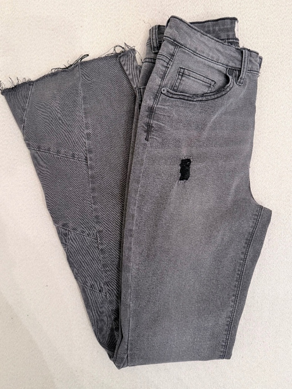 Banjara Distressed Patchwork Flare Bell Bottom Jeans Size 7/27 Grey